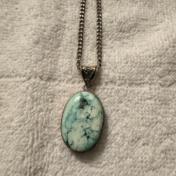 Elegant Silver and Turquoise Pendant Necklace - Picture 2 of 3
